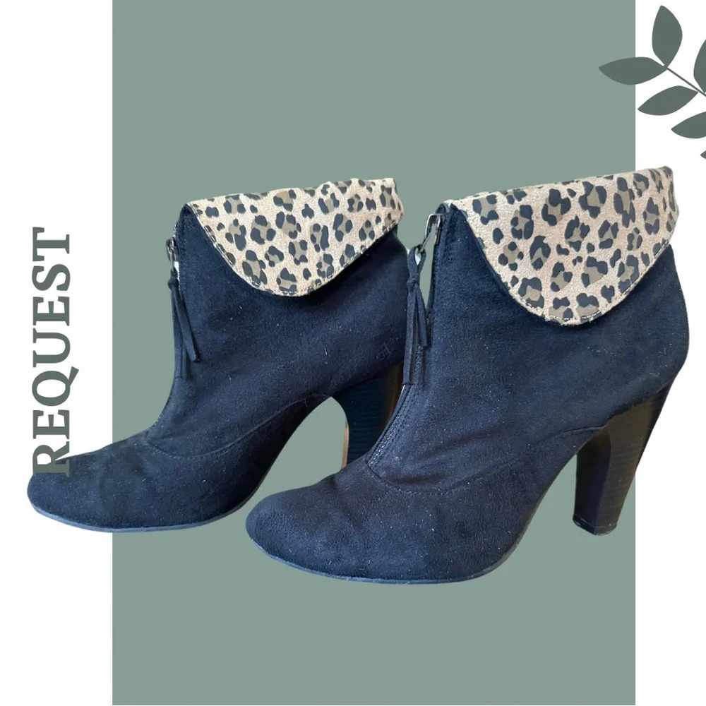 🛍️3/$40 Women’s Heeled Zipper Frint Ankle  Boot Animal Print Accent Size 7